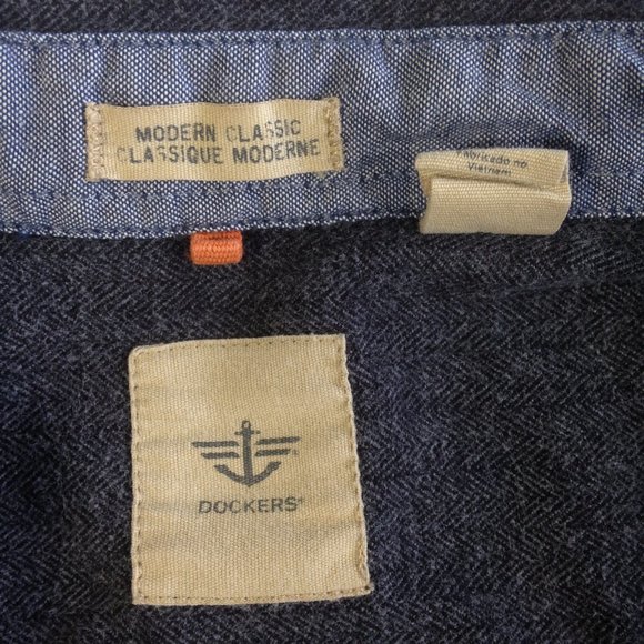 Dockers Thick Cotton Shirt Elbow Patches Flip Cuffs Gray - Great Condition - XL - Picture 3 of 9